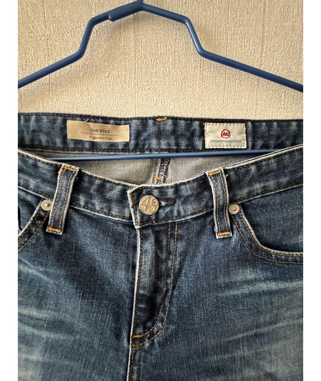 AG JEANS Синие хлопковые джинсы слим, фото 3