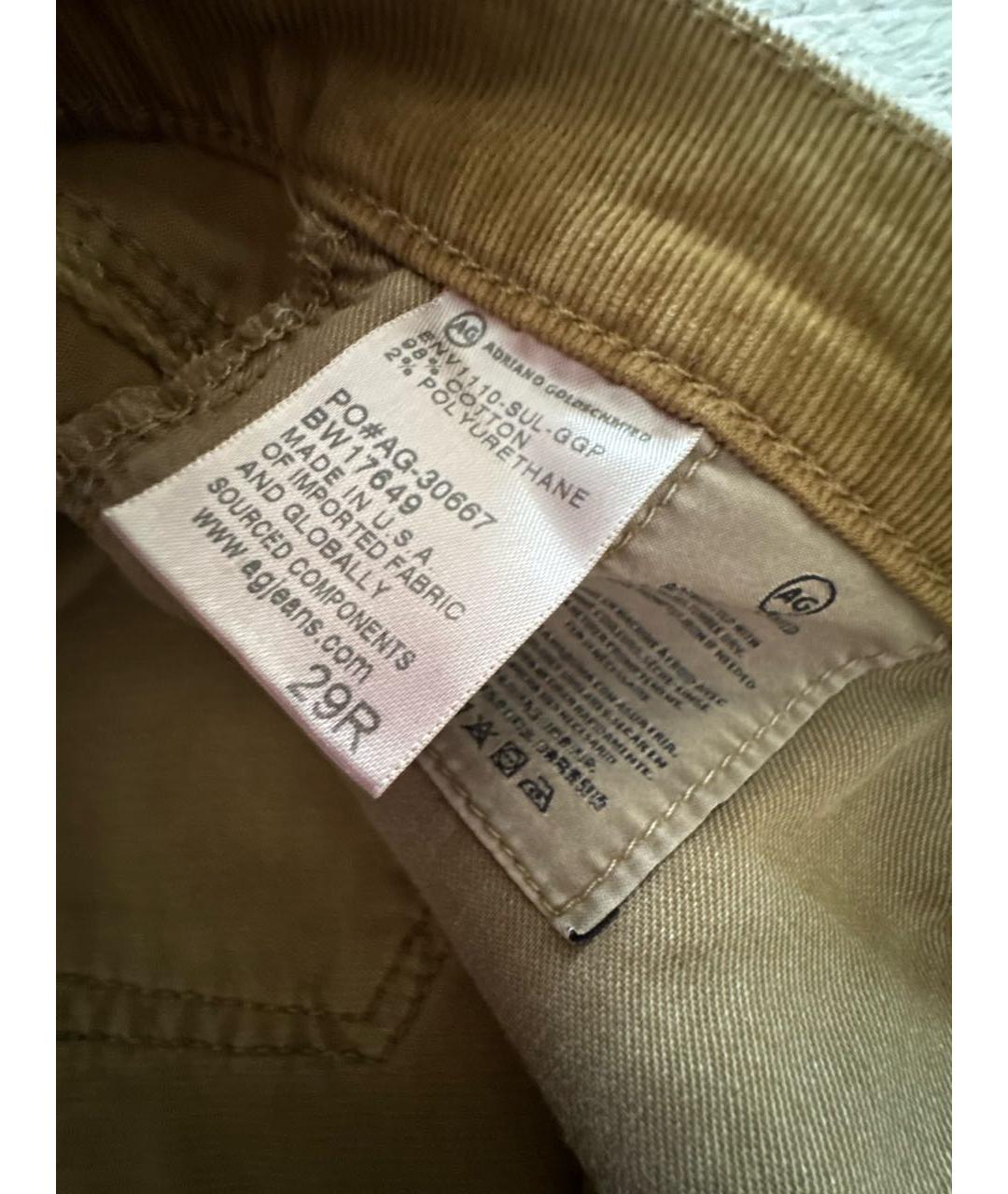 AG JEANS Горчичные хлопко-полиэстеровые джинсы слим, фото 4