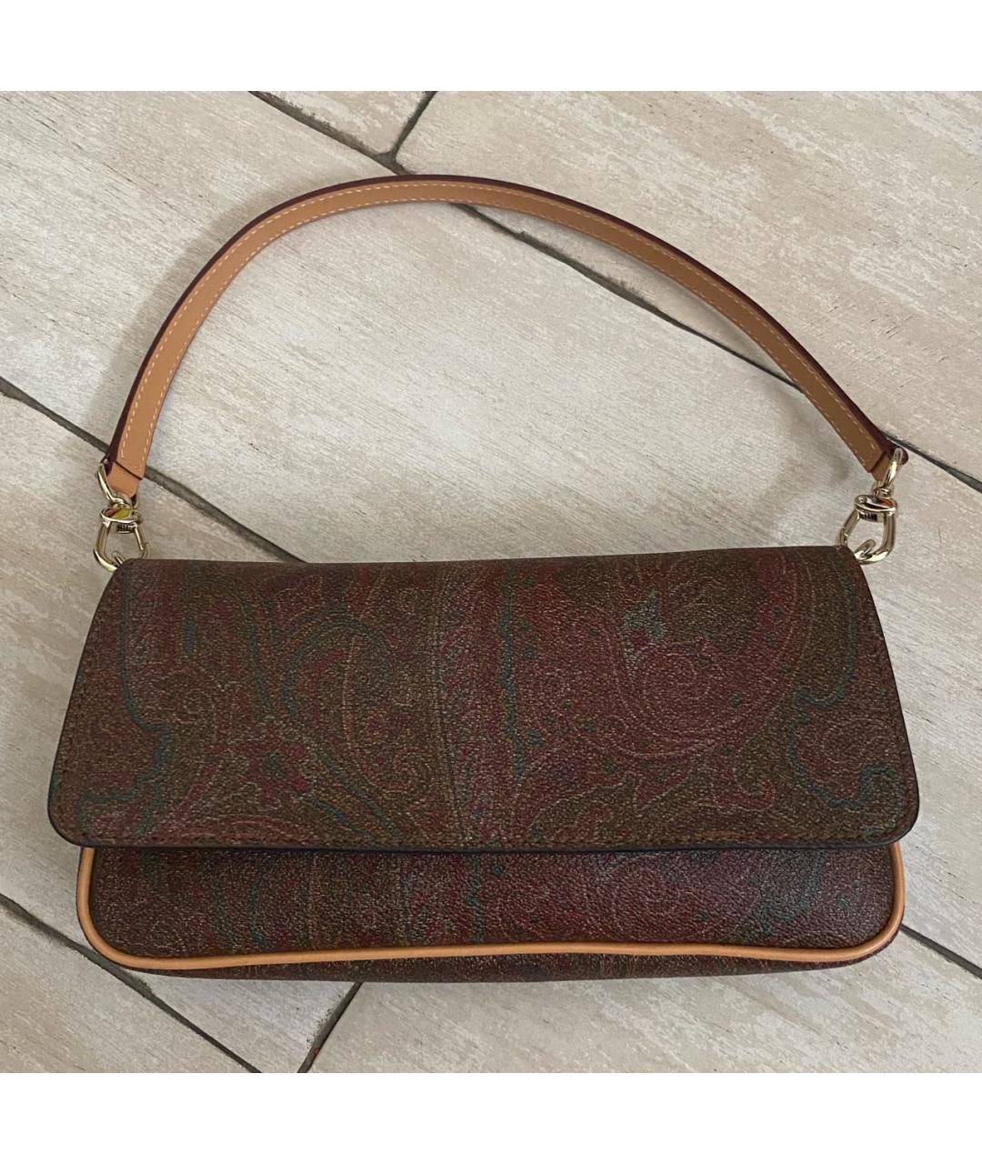 ETRO Коричневая кожаная сумка с короткими ручками, фото 6