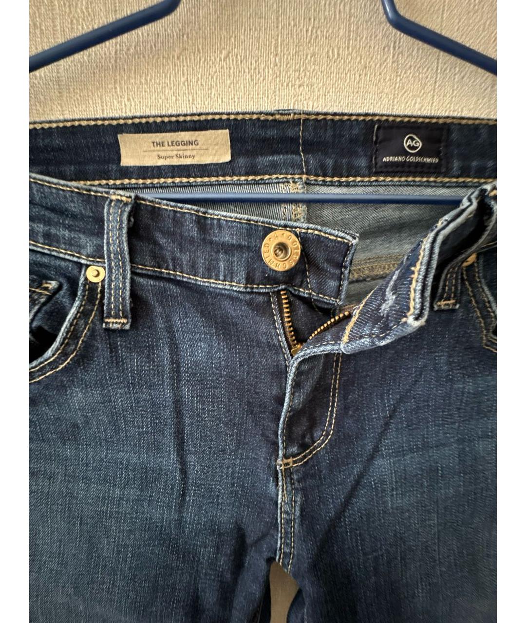 AG JEANS Темно-синие хлопко-эластановые джинсы слим, фото 3