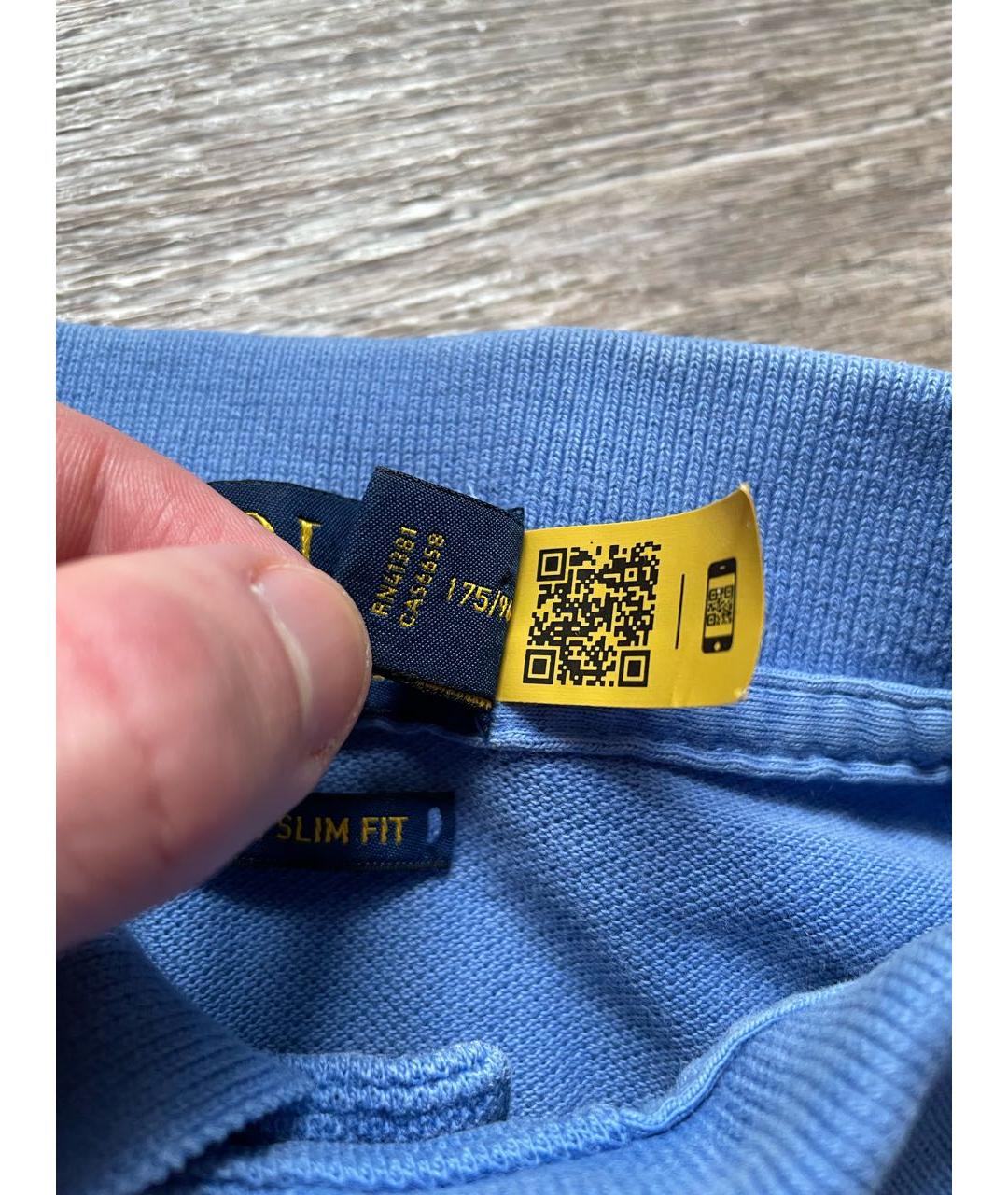 POLO RALPH LAUREN Голубое хлопковое поло с коротким рукавом, фото 6