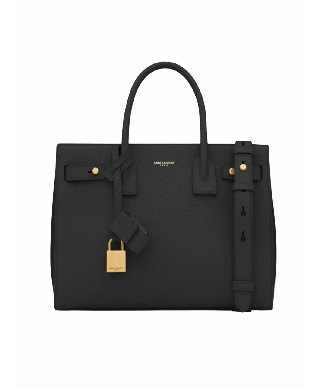 SAINT LAURENT Черная кожаная сумка тоут, фото 4