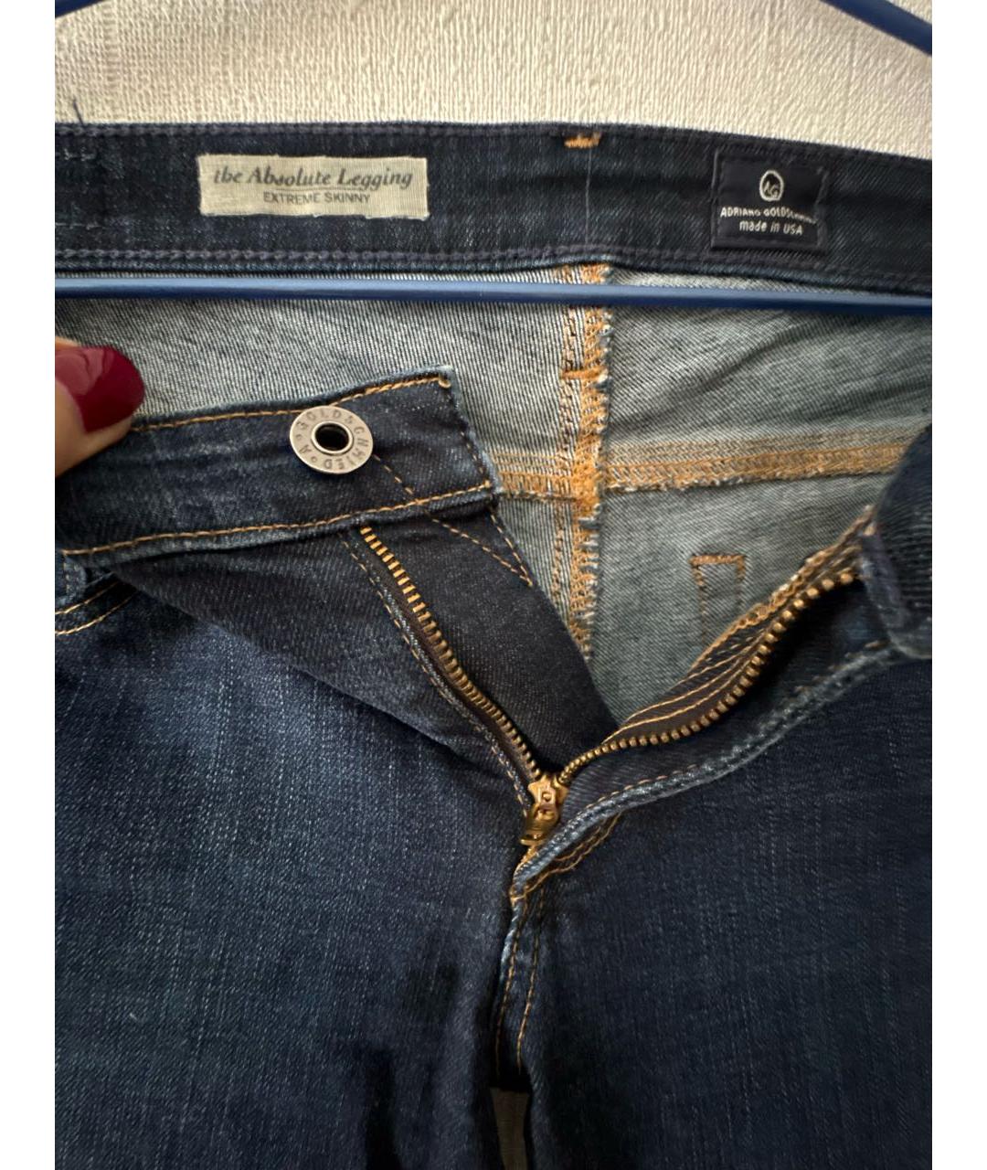 AG JEANS Темно-синие хлопко-эластановые джинсы слим, фото 3