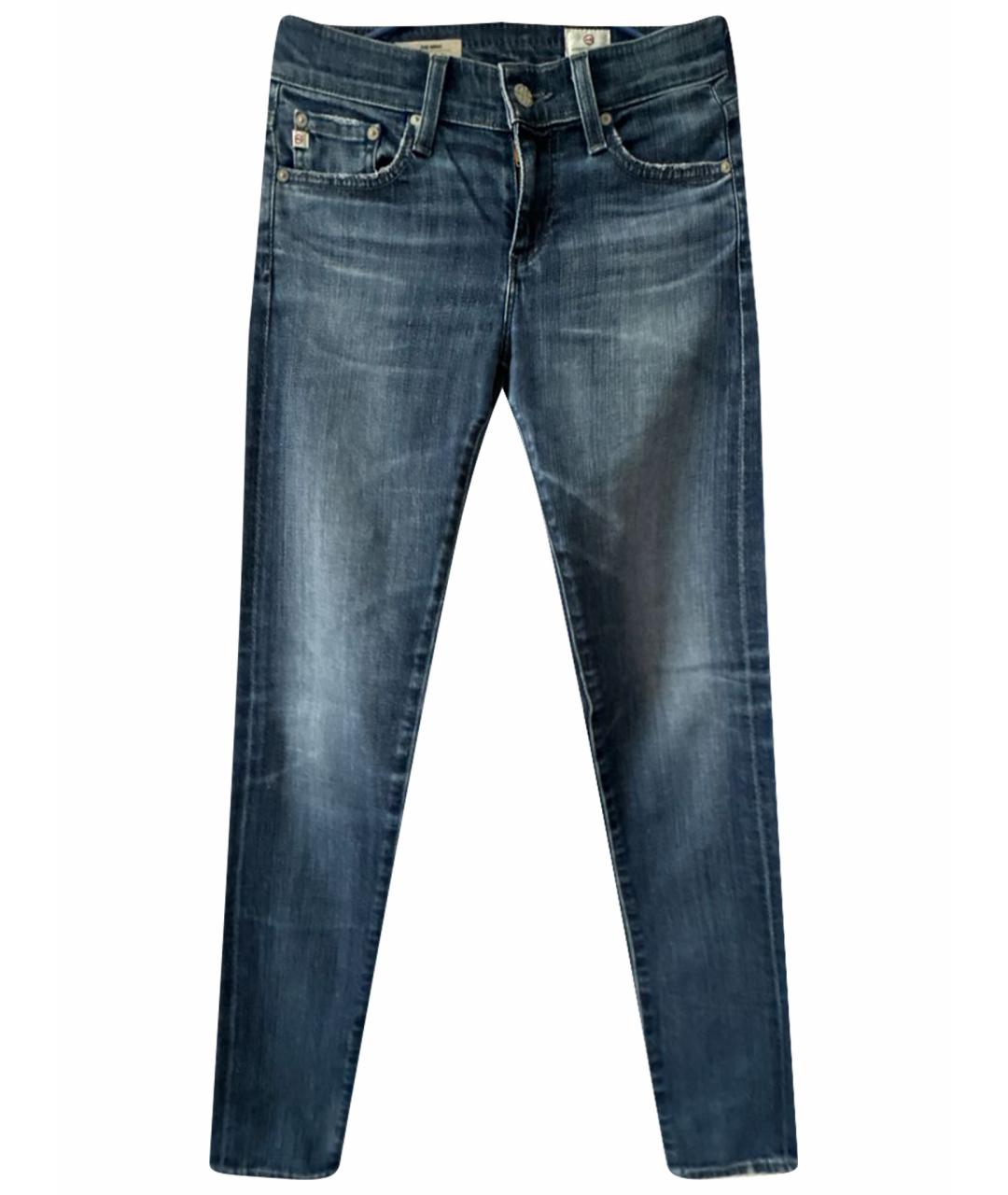 AG JEANS Синие хлопко-леновые джинсы слим, фото 1