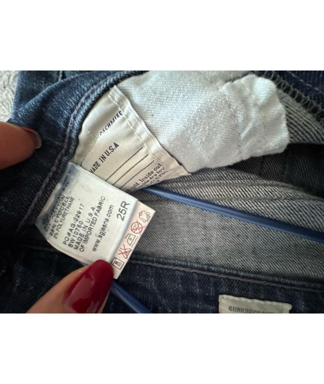 AG JEANS Синие хлопко-леновые джинсы слим, фото 4