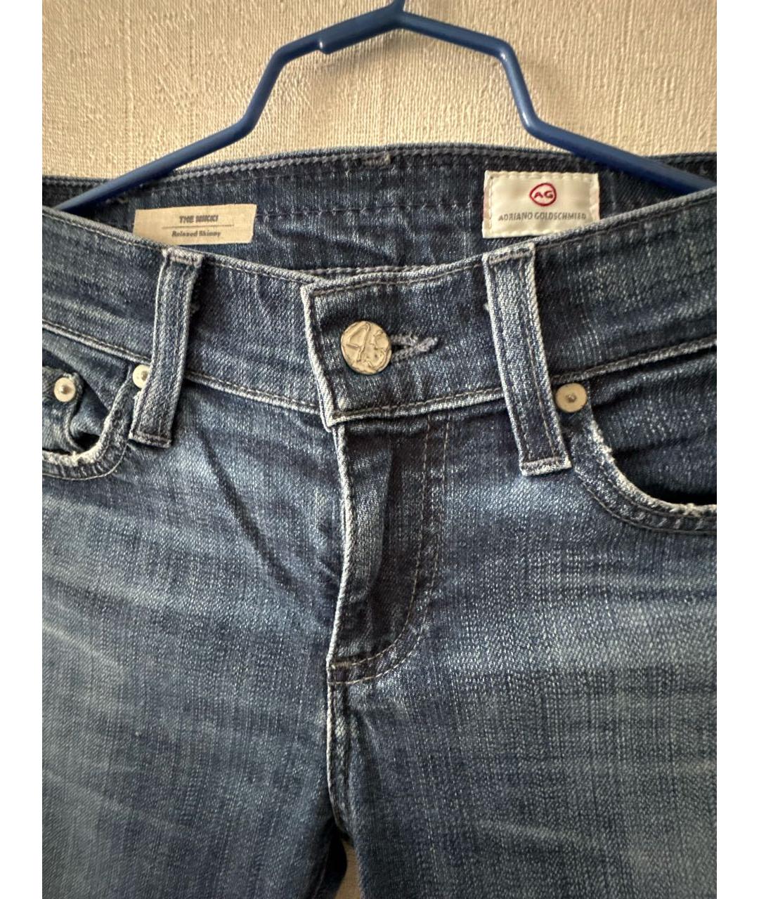 AG JEANS Синие хлопко-леновые джинсы слим, фото 3