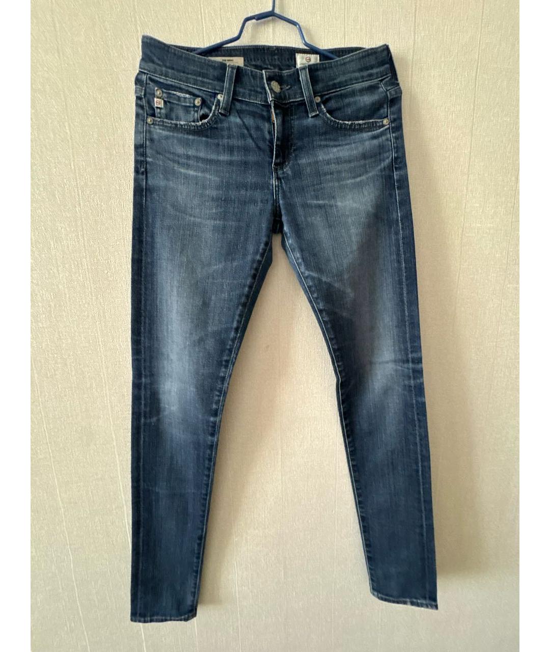 AG JEANS Синие хлопко-леновые джинсы слим, фото 5