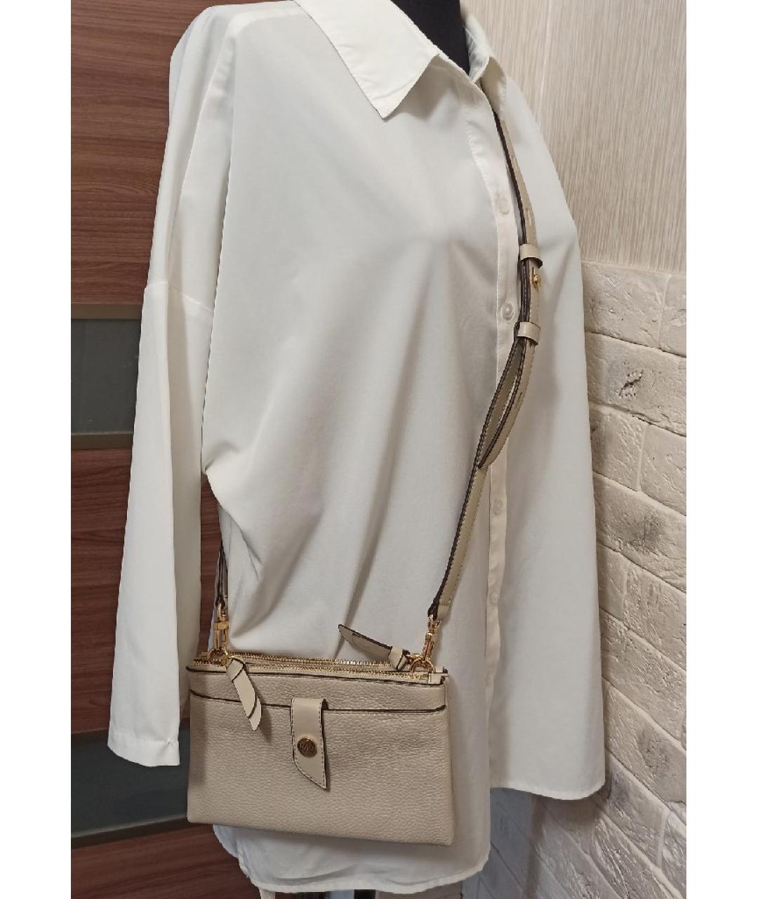 MICHAEL KORS Бежевая кожаная сумка через плечо, фото 8