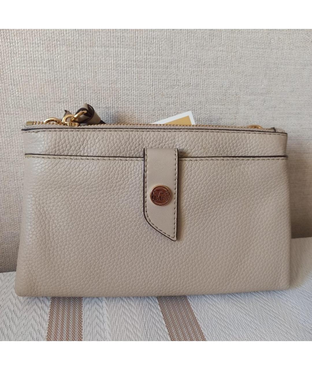 MICHAEL KORS Бежевая кожаная сумка через плечо, фото 5