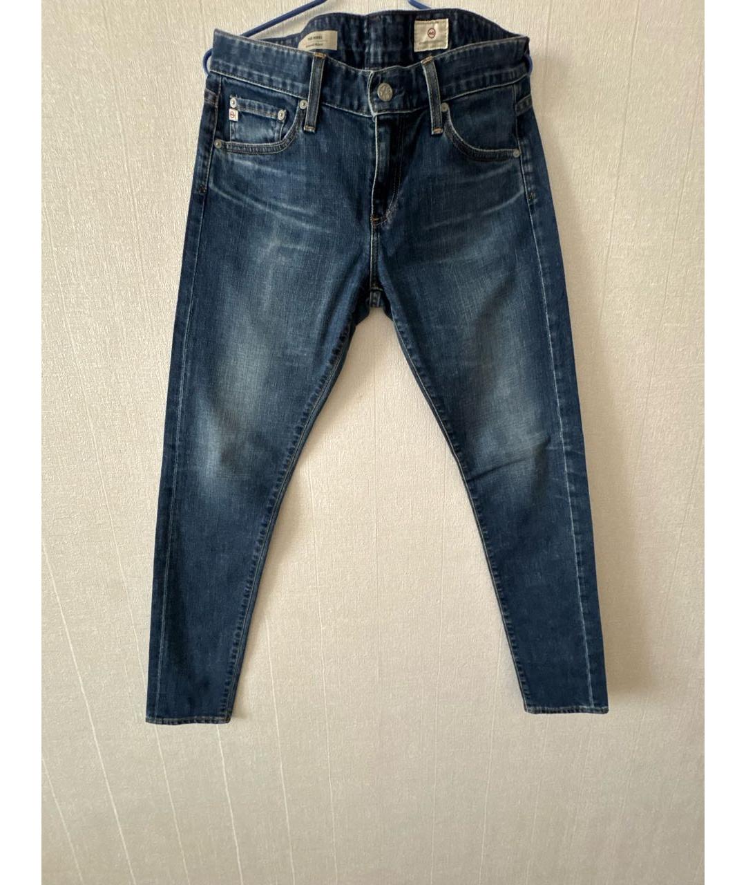 AG JEANS Темно-синие хлопко-полиэстеровые джинсы слим, фото 5