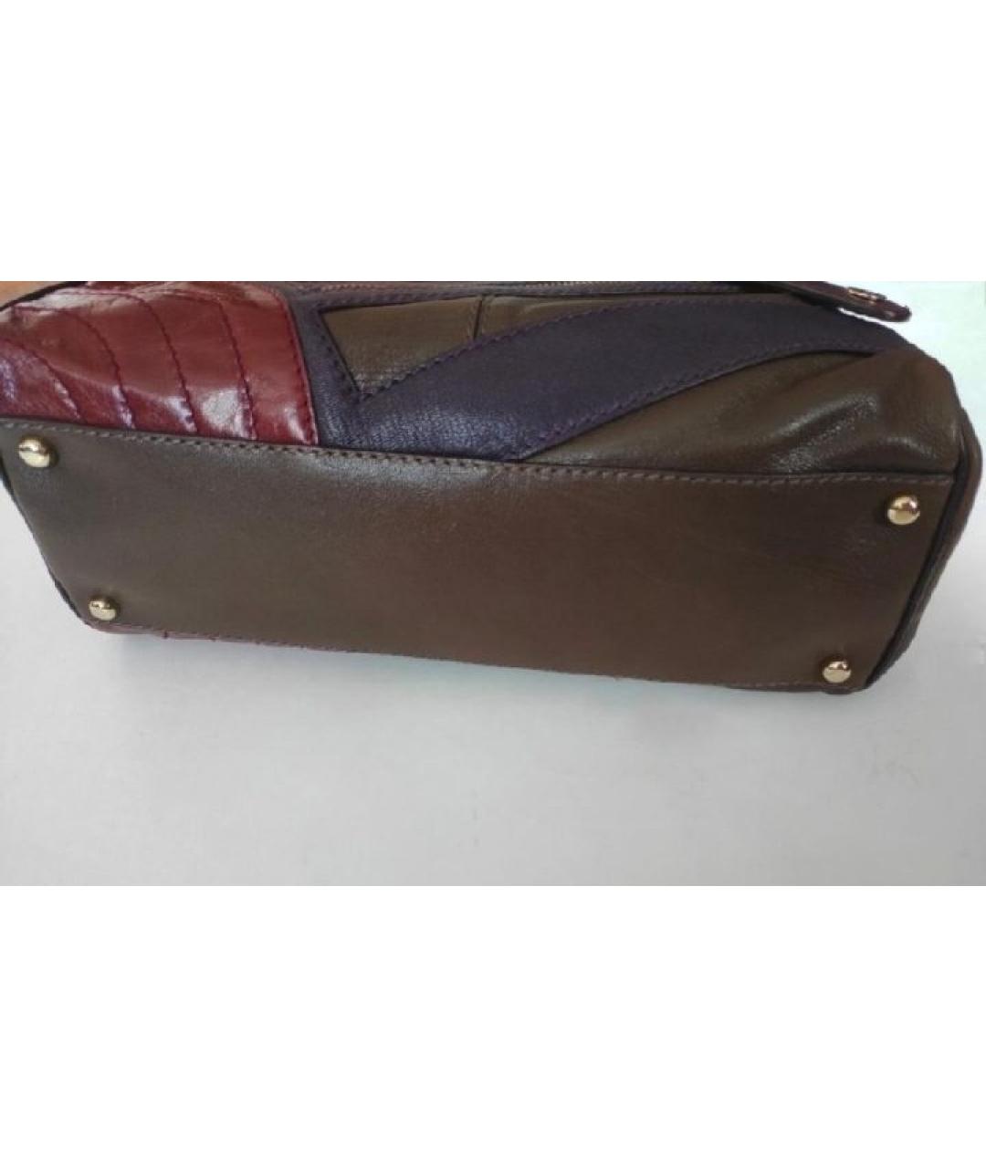 ETRO Хаки кожаная сумка с короткими ручками, фото 7