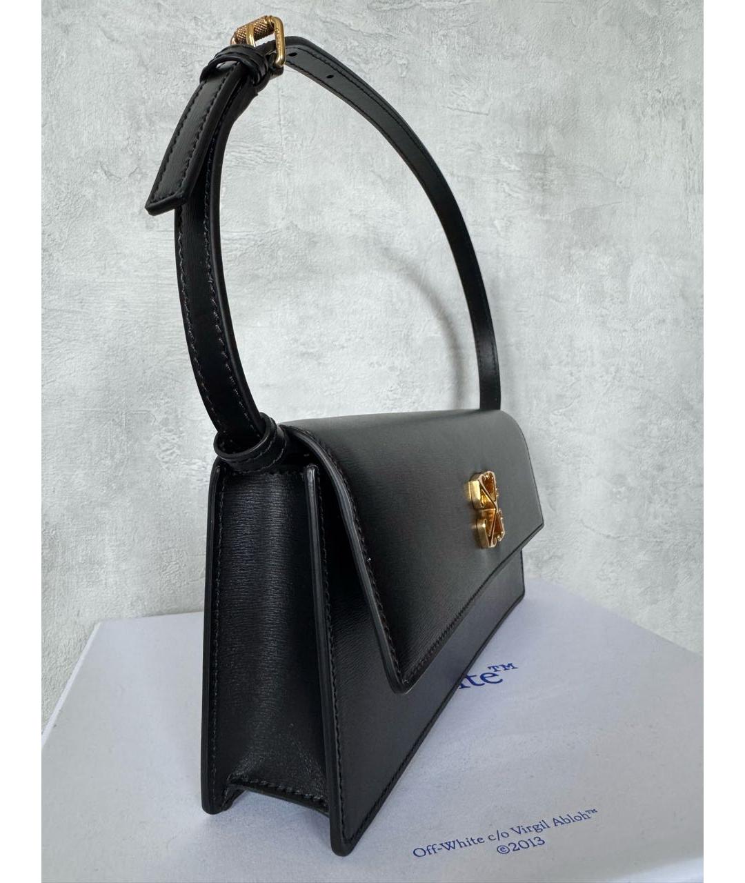 OFF-WHITE Черная кожаная сумка с короткими ручками, фото 2
