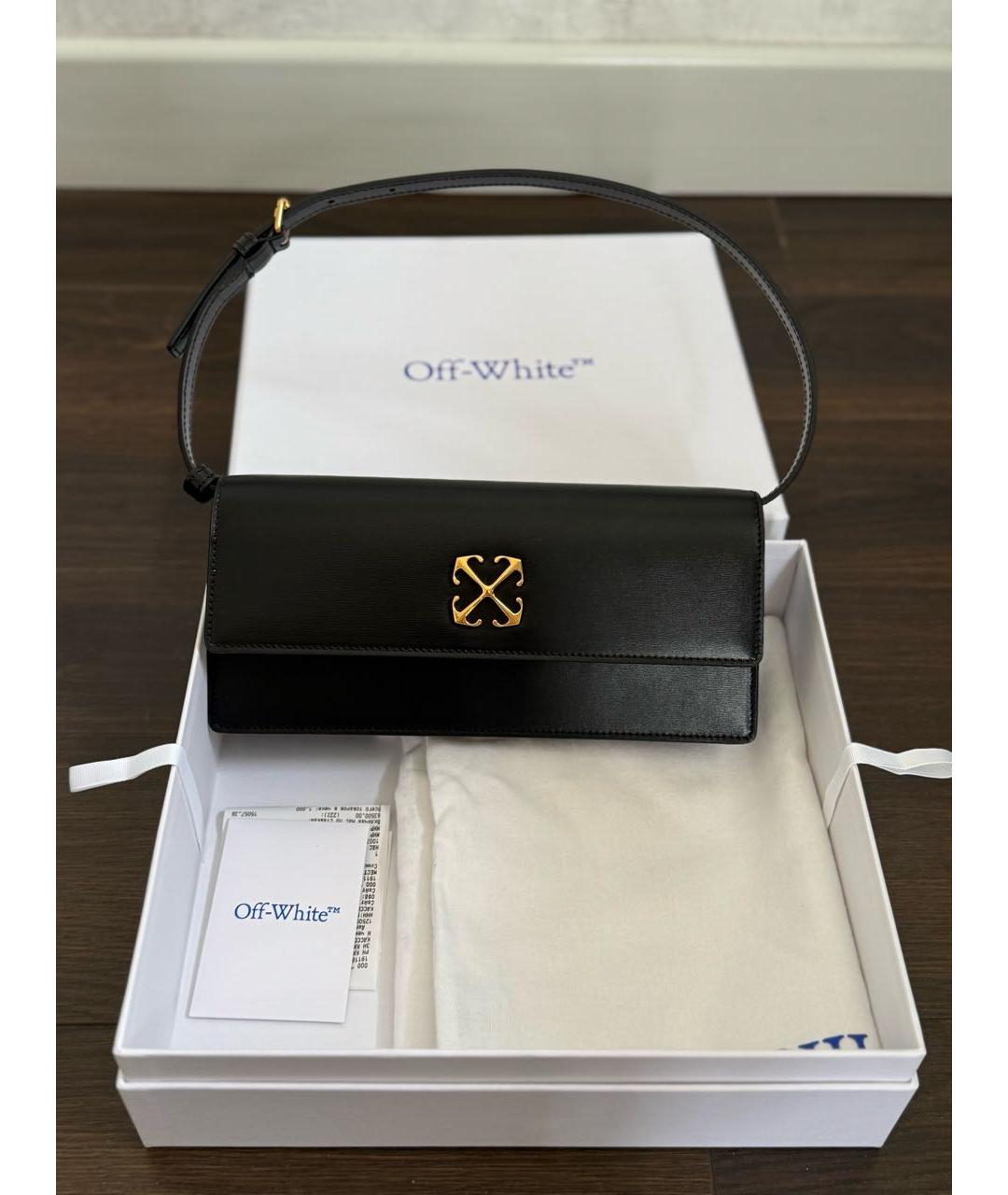 OFF-WHITE Черная кожаная сумка с короткими ручками, фото 5
