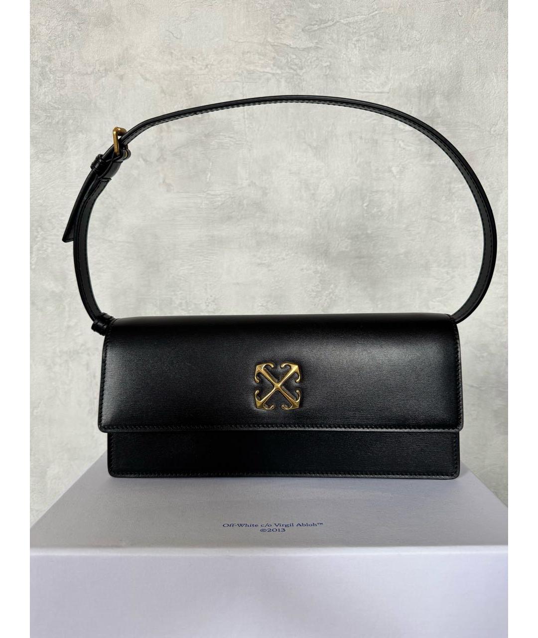 OFF-WHITE Черная кожаная сумка с короткими ручками, фото 7