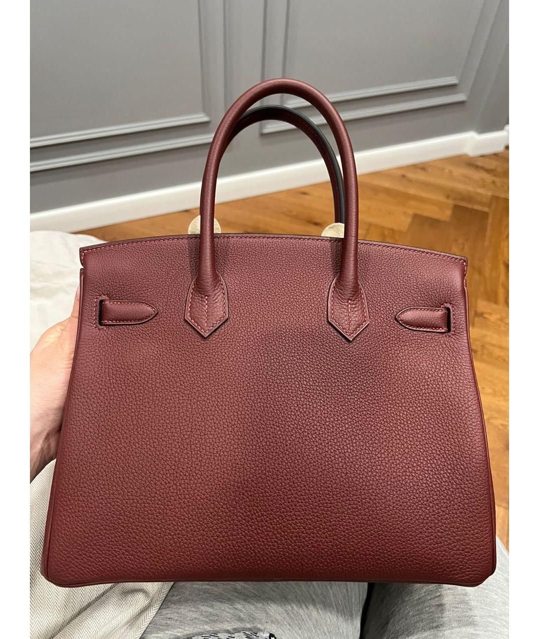 HERMES Бордовая кожаная сумка с короткими ручками, фото 2