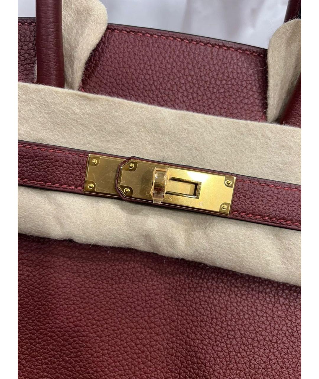 HERMES Бордовая кожаная сумка с короткими ручками, фото 3