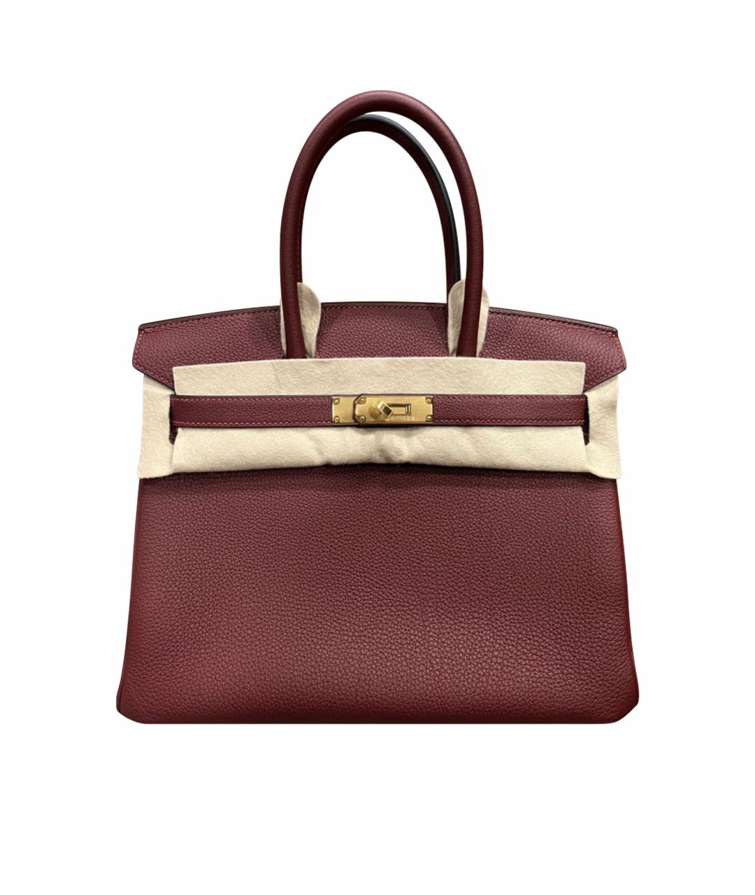 HERMES Бордовая кожаная сумка с короткими ручками, фото 1