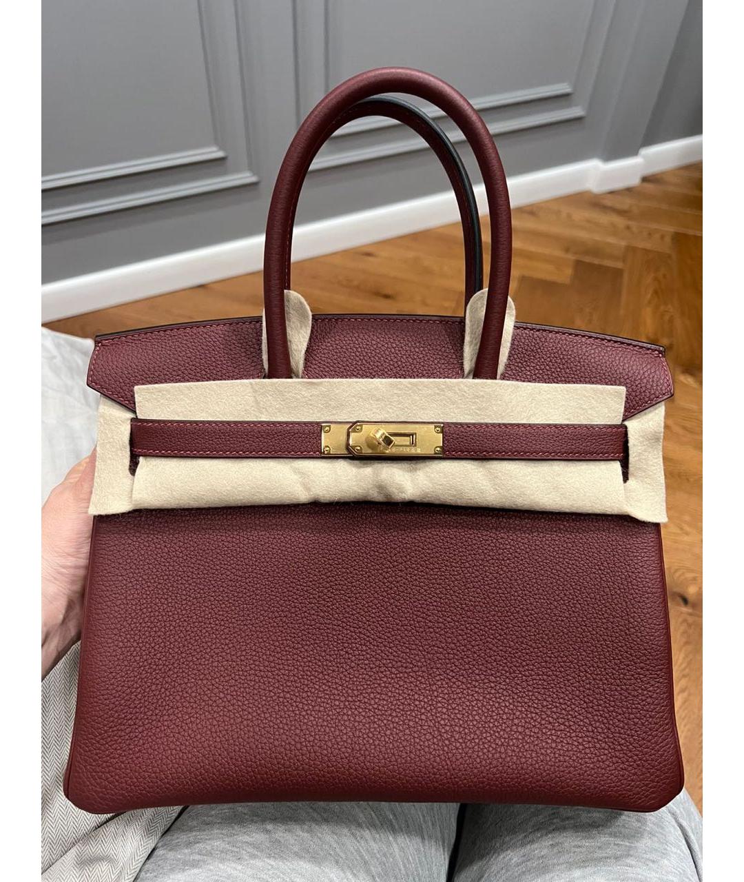 HERMES Бордовая кожаная сумка с короткими ручками, фото 5