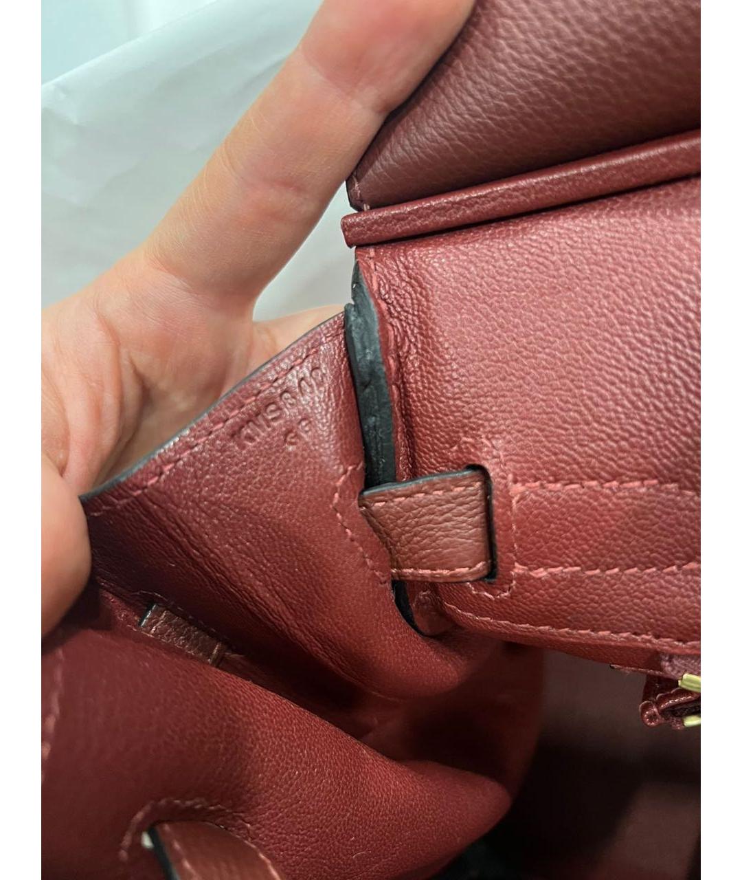 HERMES Бордовая кожаная сумка с короткими ручками, фото 4