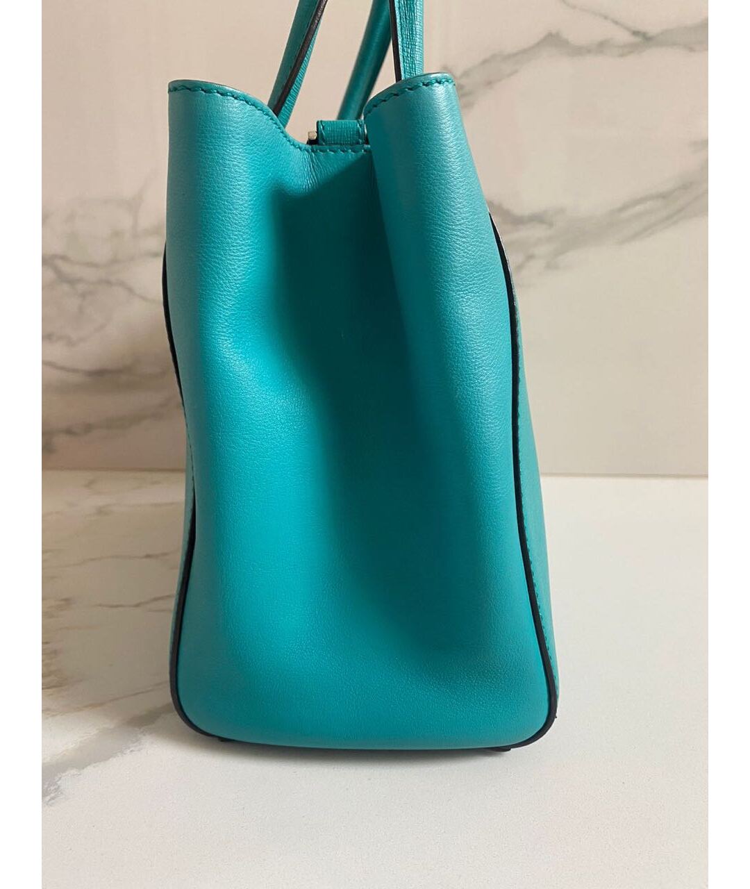 FENDI Бирюзовая кожаная сумка тоут, фото 2