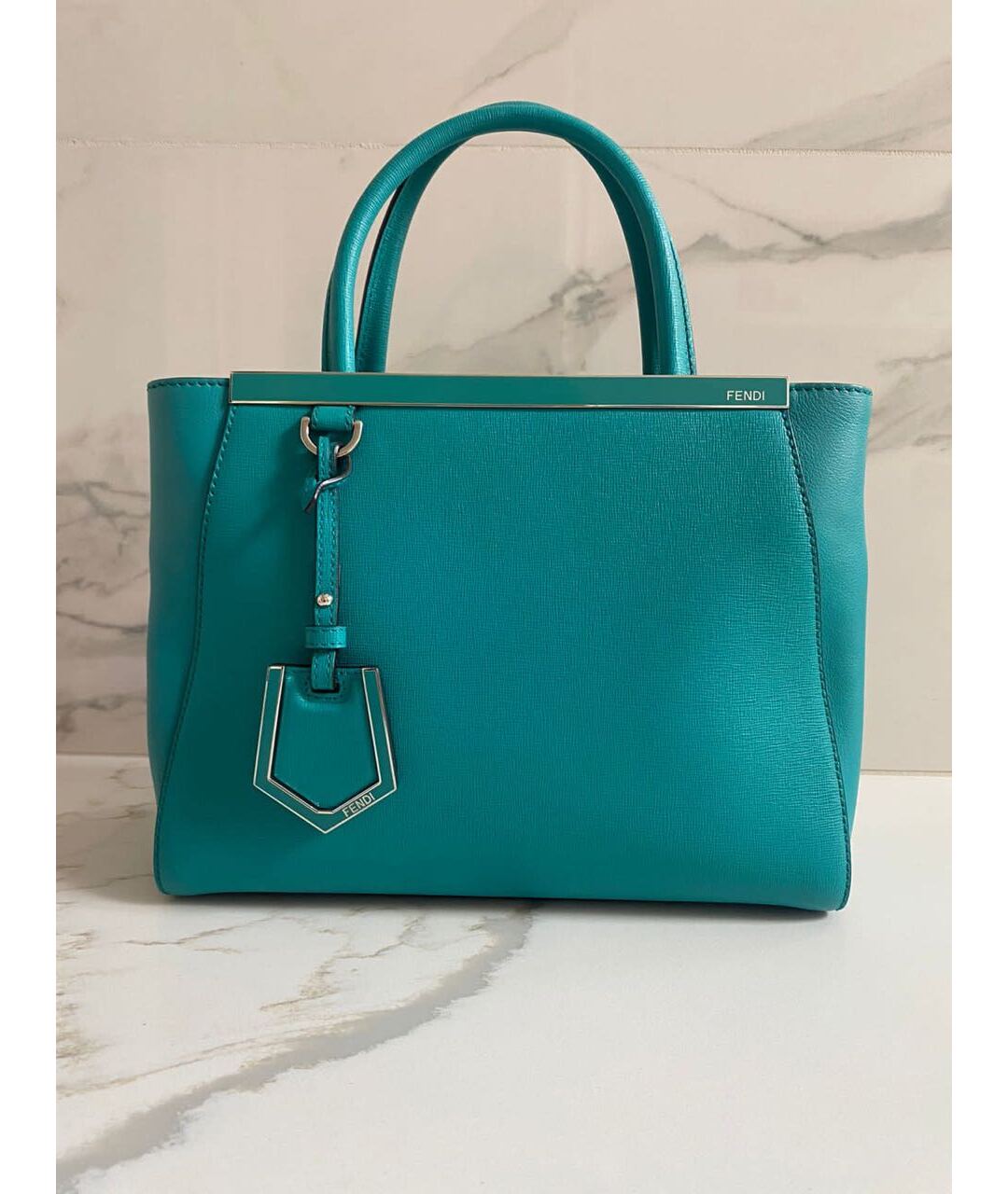 FENDI Бирюзовая кожаная сумка тоут, фото 5