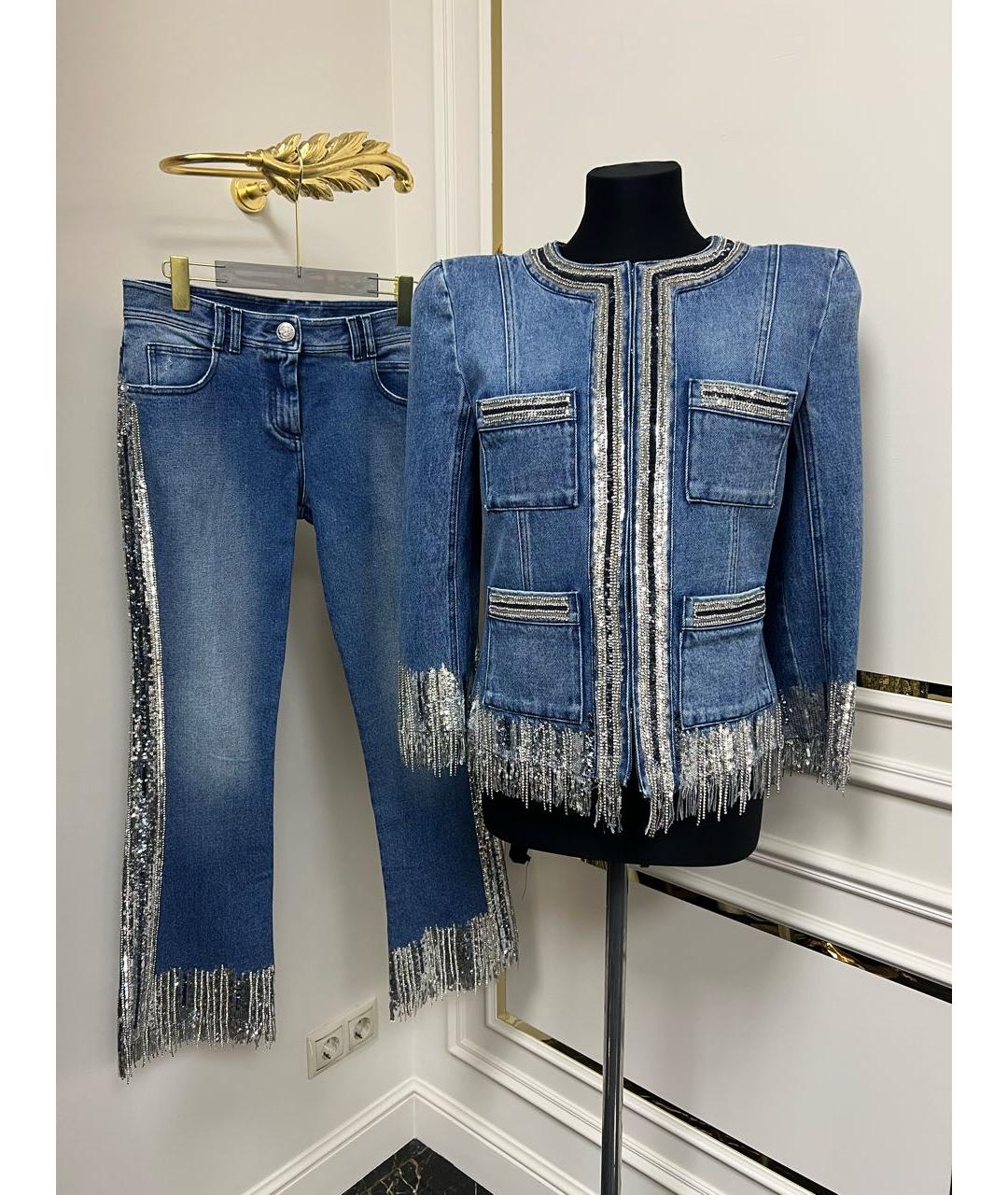 BALMAIN Синий деним костюм с брюками, фото 9