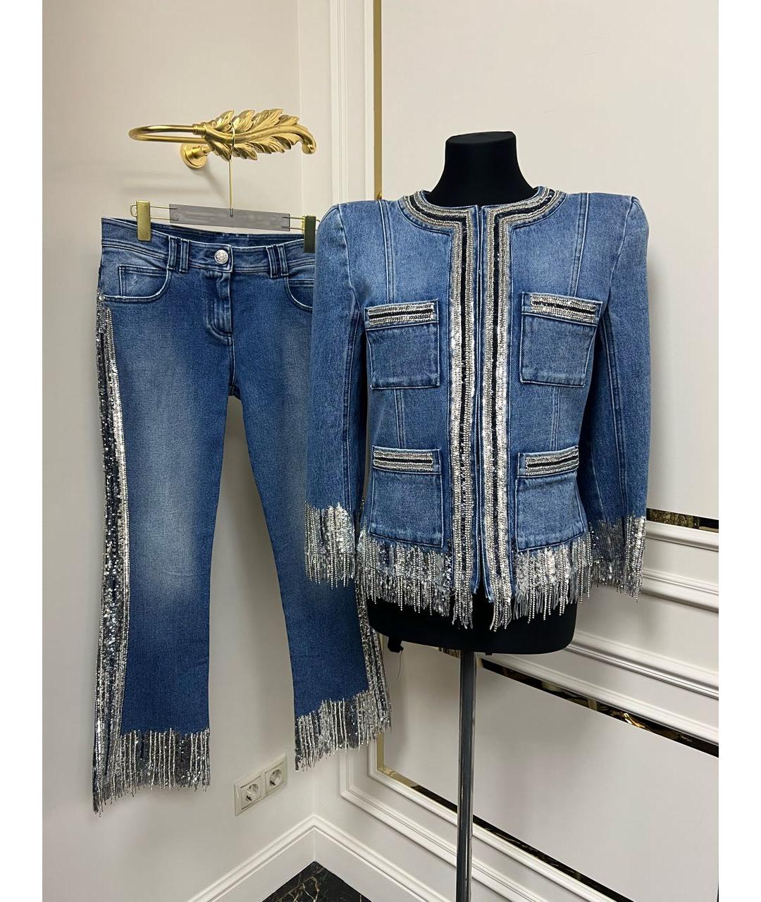 BALMAIN Синий деним костюм с брюками, фото 2