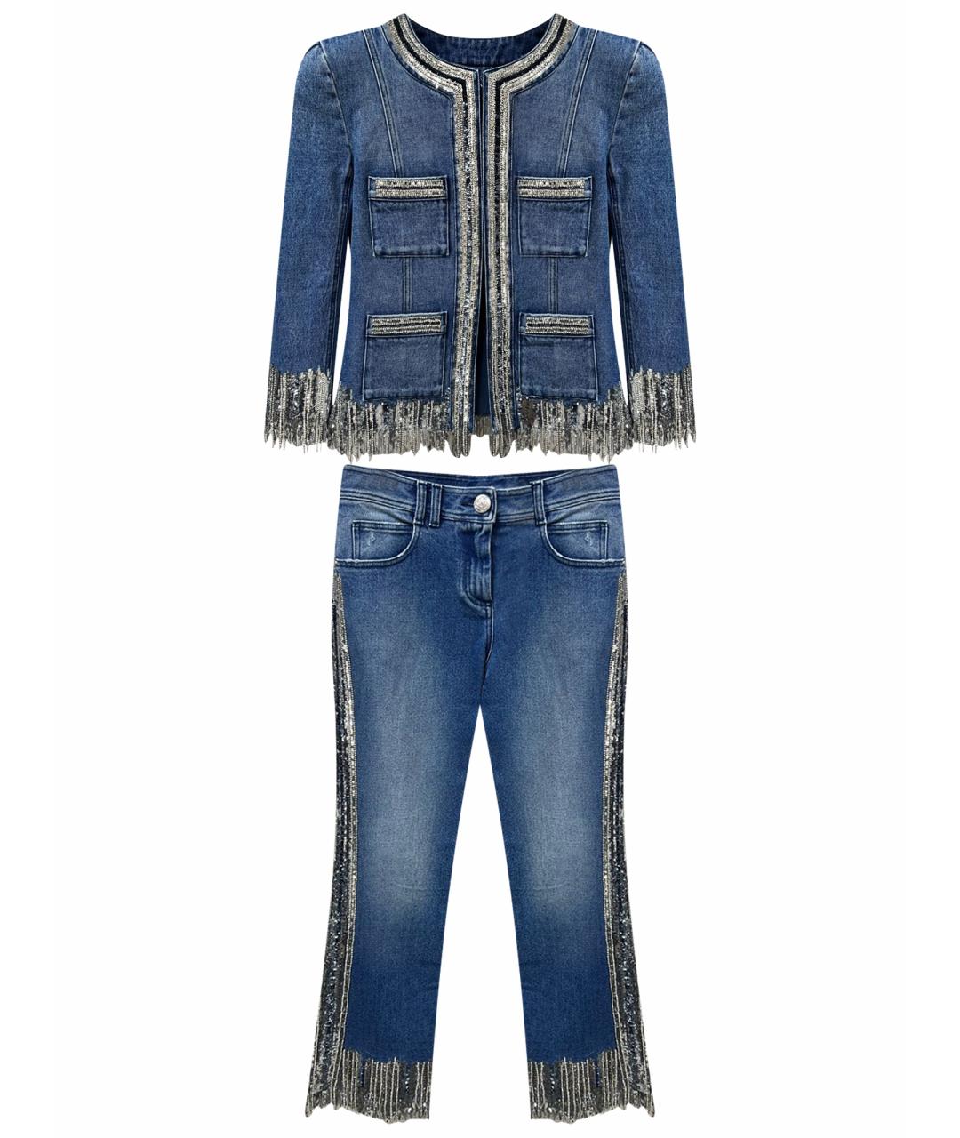 BALMAIN Синий деним костюм с брюками, фото 1