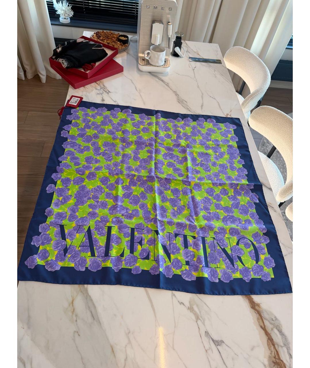 VALENTINO Фиолетовый шелковый платок, фото 7