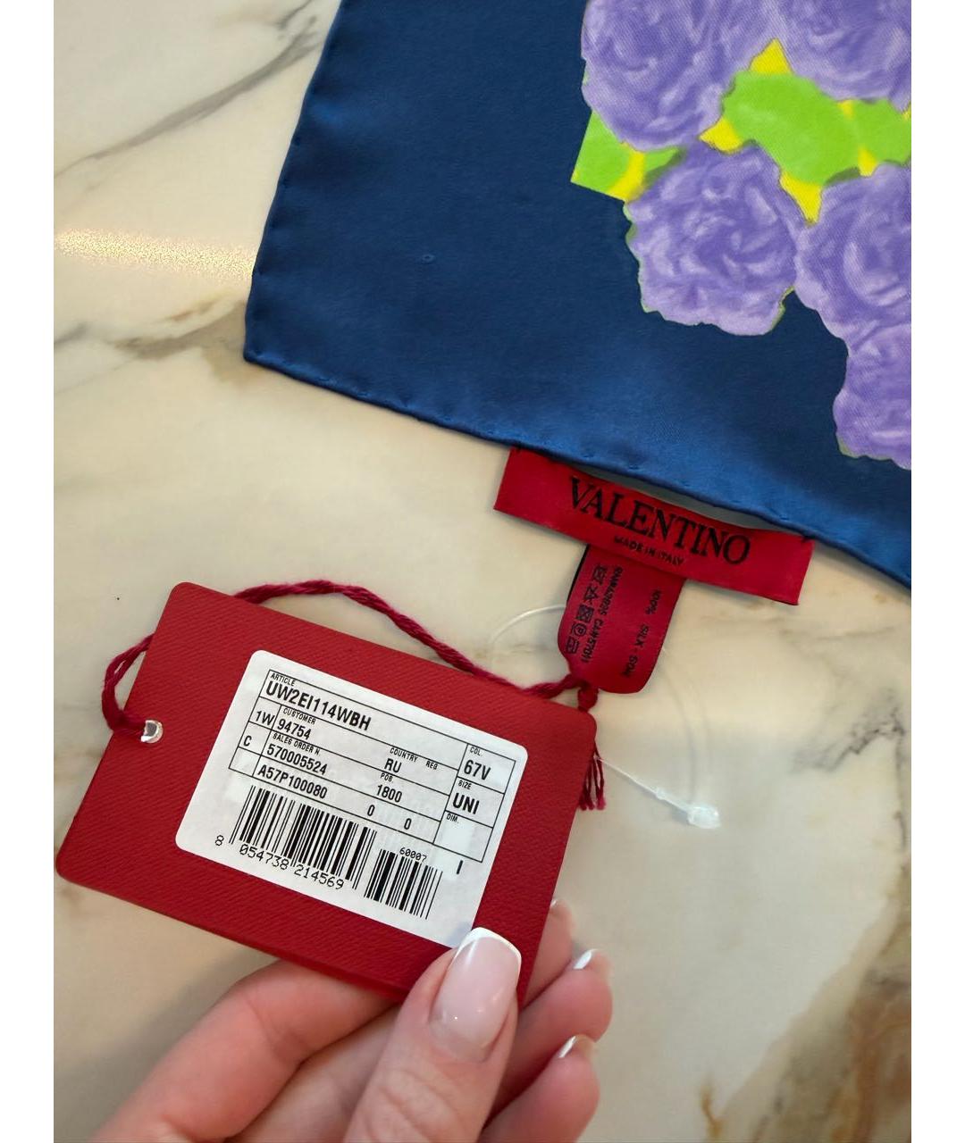 VALENTINO Фиолетовый шелковый платок, фото 4