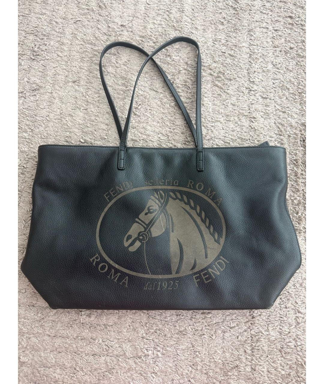 FENDI Черная кожаная сумка тоут, фото 5