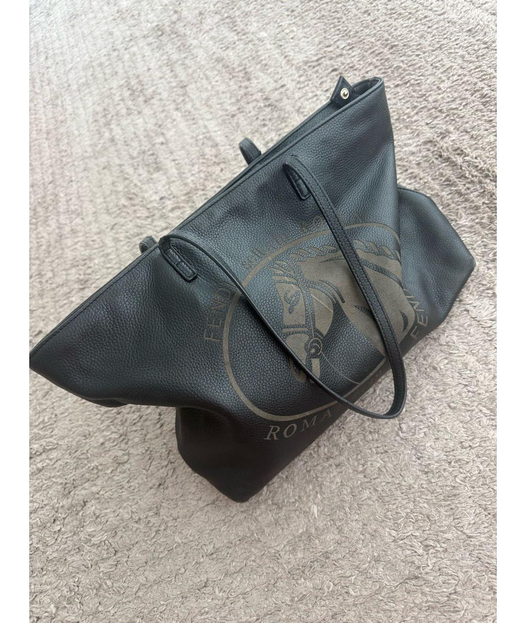 FENDI Черная кожаная сумка тоут, фото 4