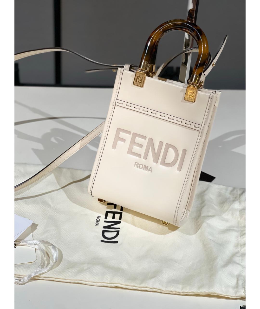 FENDI Белая кожаная сумка через плечо, фото 7