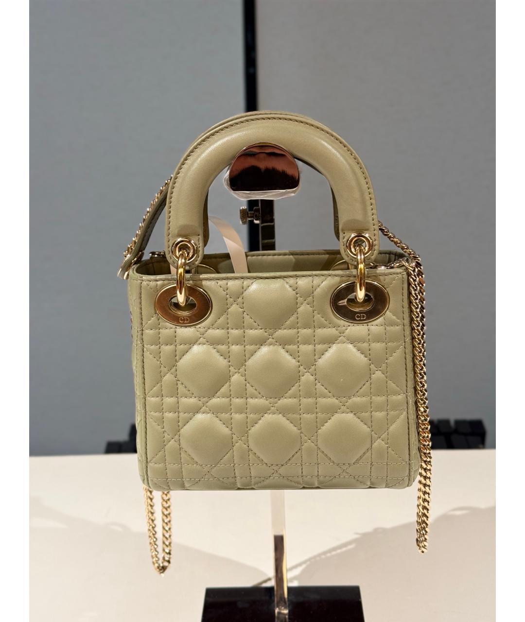 CHRISTIAN DIOR Салатовая кожаная сумка с короткими ручками, фото 5