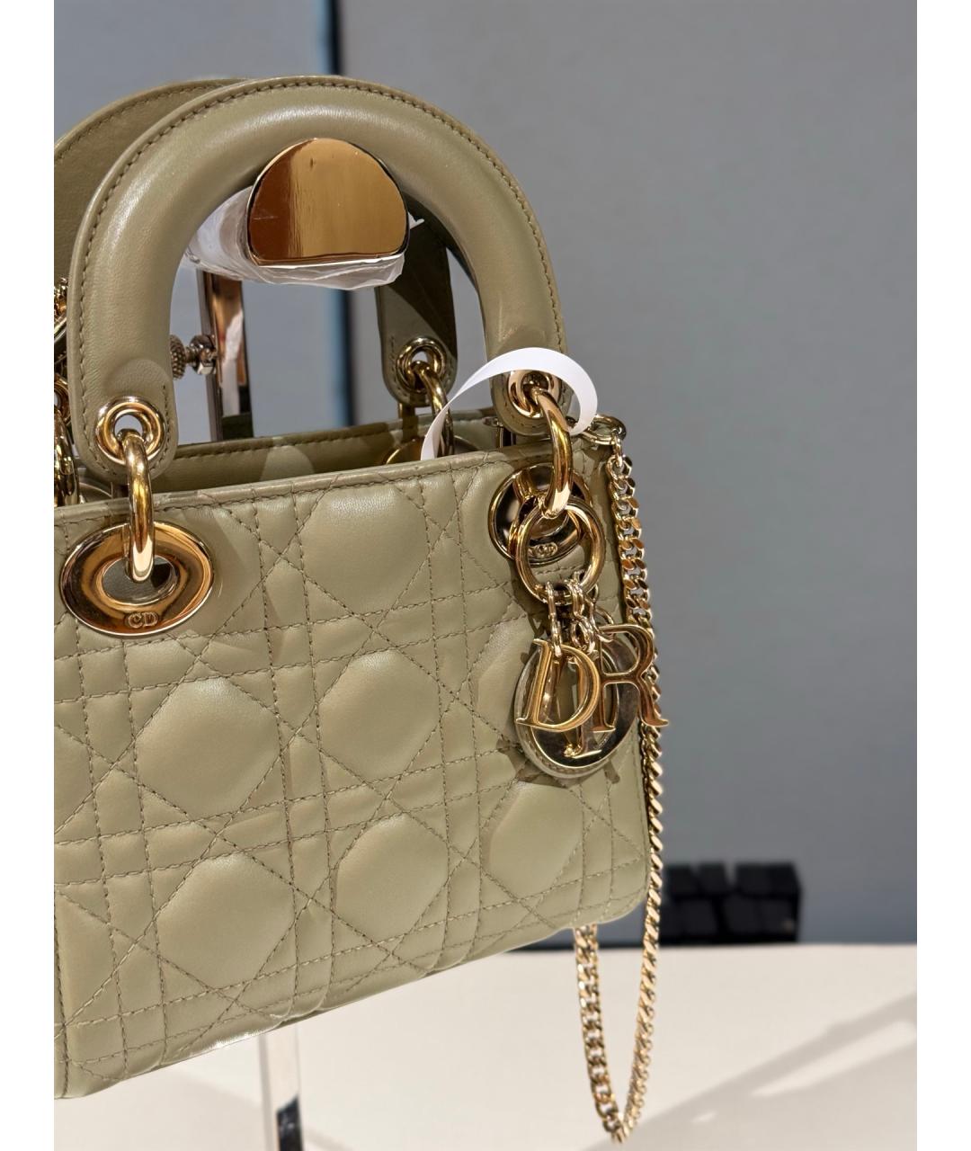 CHRISTIAN DIOR Салатовая кожаная сумка с короткими ручками, фото 4