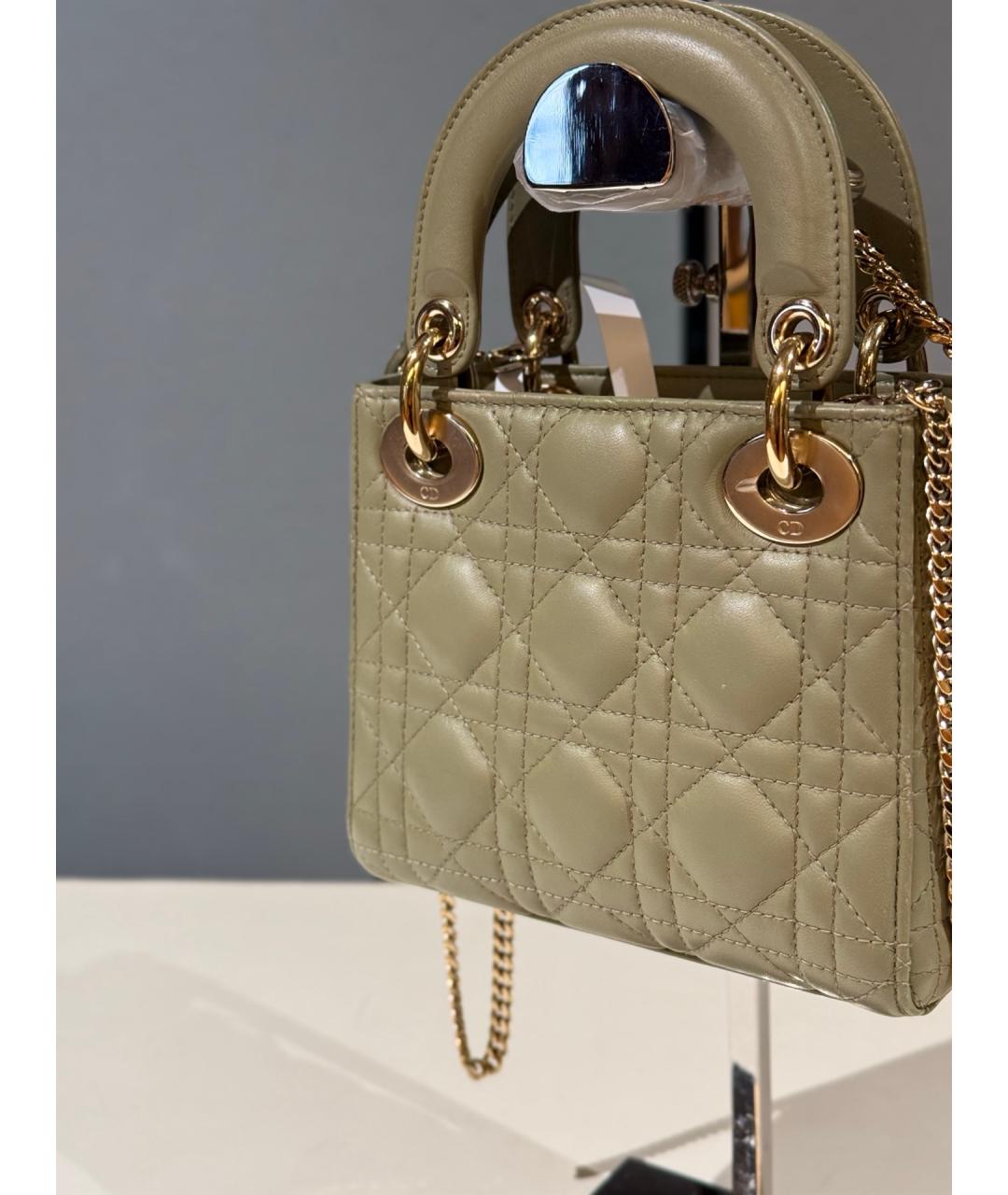 CHRISTIAN DIOR Салатовая кожаная сумка с короткими ручками, фото 6