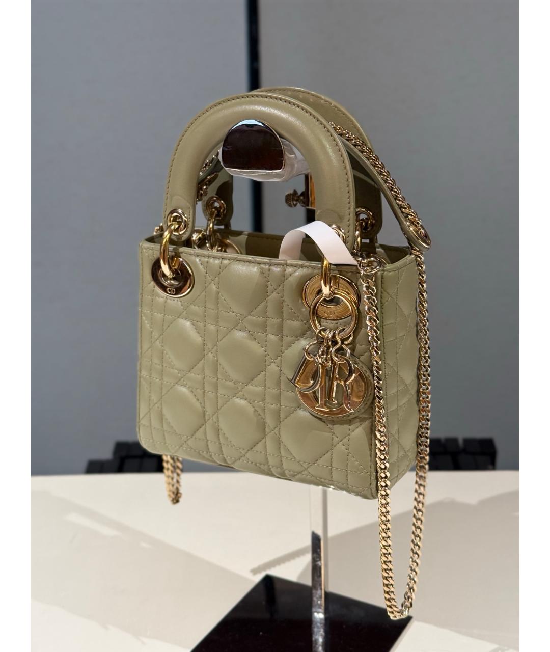 CHRISTIAN DIOR Салатовая кожаная сумка с короткими ручками, фото 2