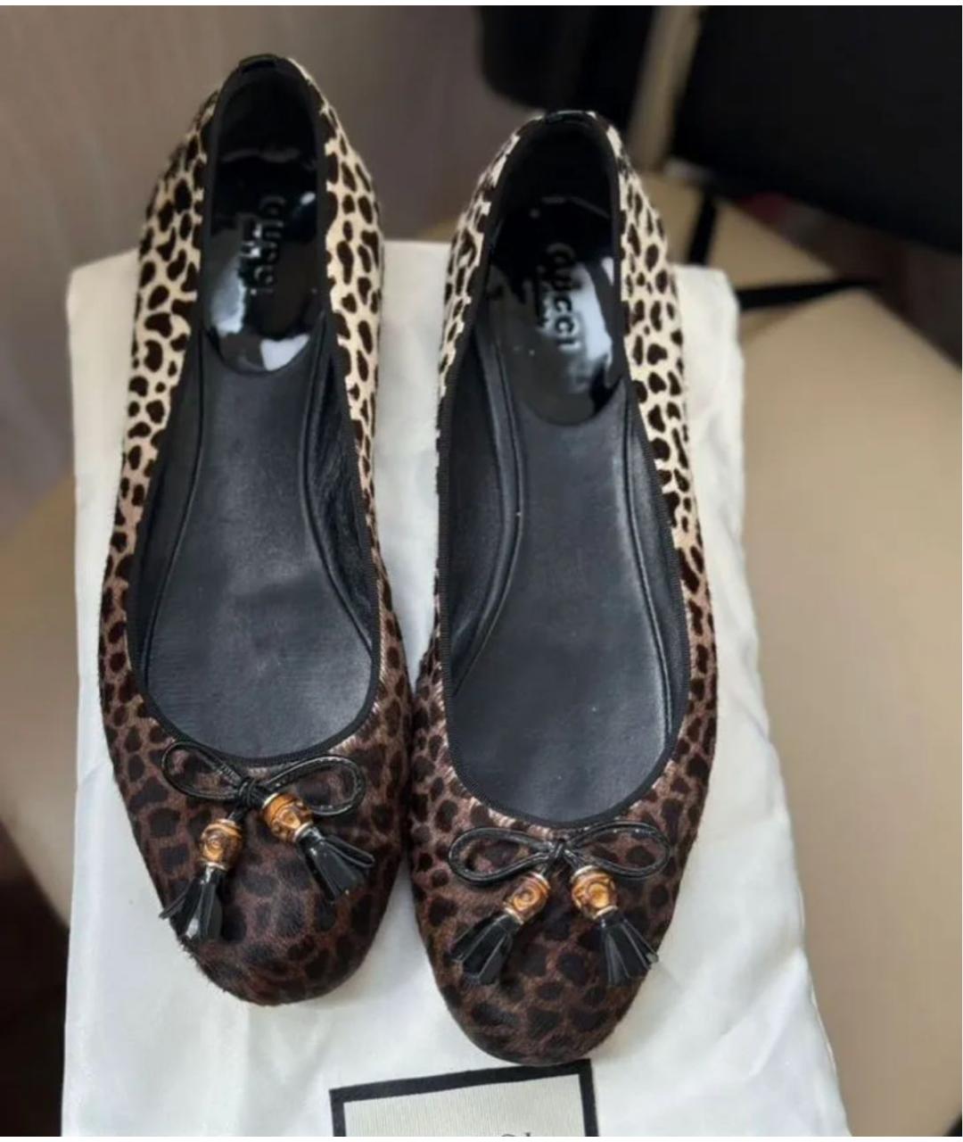 GUCCI Коричневые кожаные балетки, фото 3