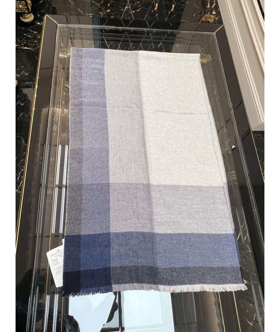 BRUNELLO CUCINELLI Синий шерстяной шарф, фото 9