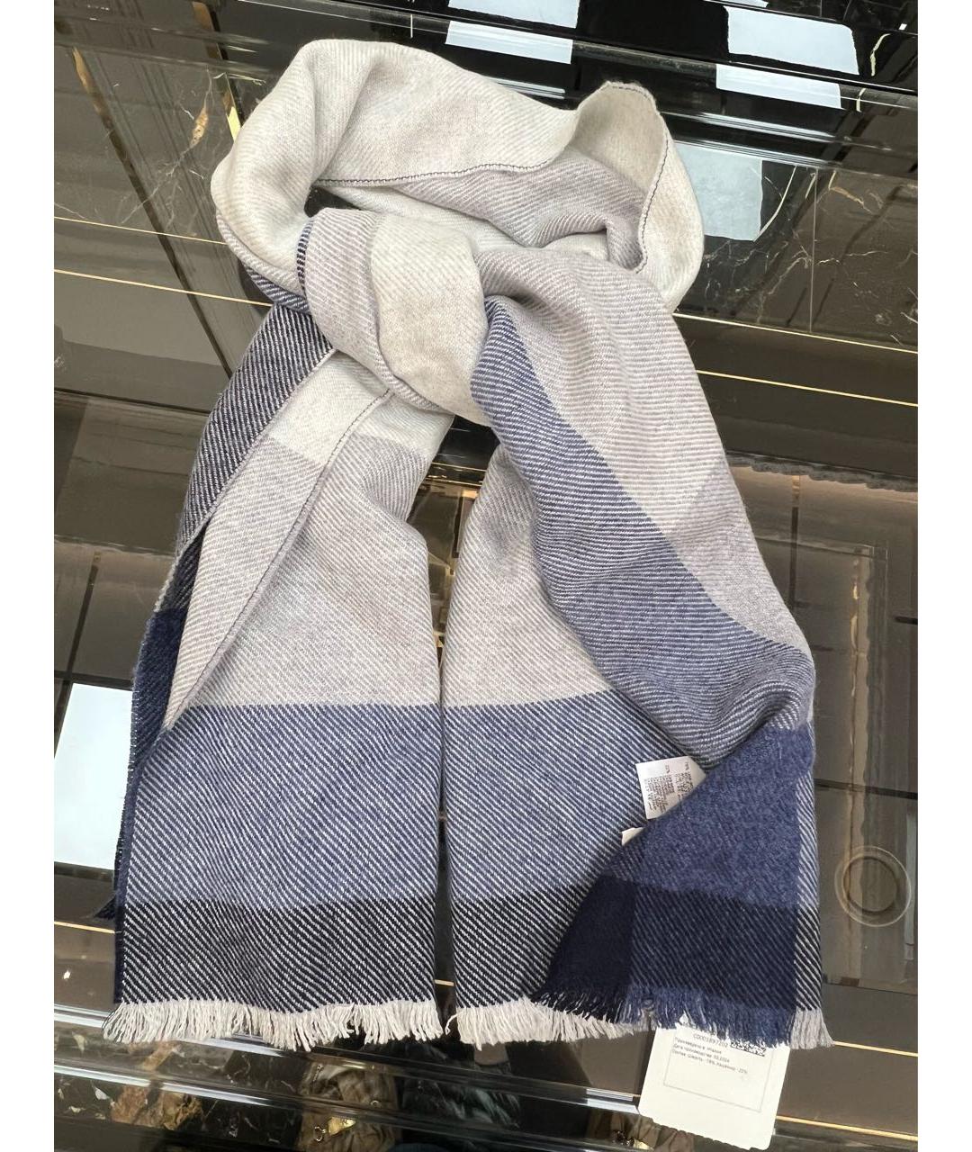 BRUNELLO CUCINELLI Синий шерстяной шарф, фото 2