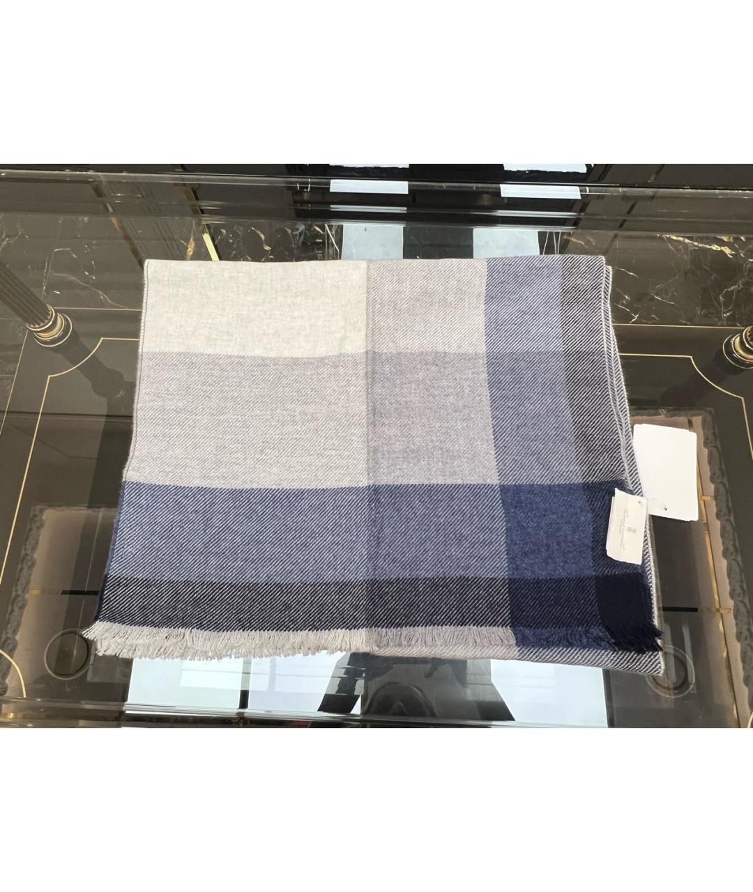 BRUNELLO CUCINELLI Синий шерстяной шарф, фото 4