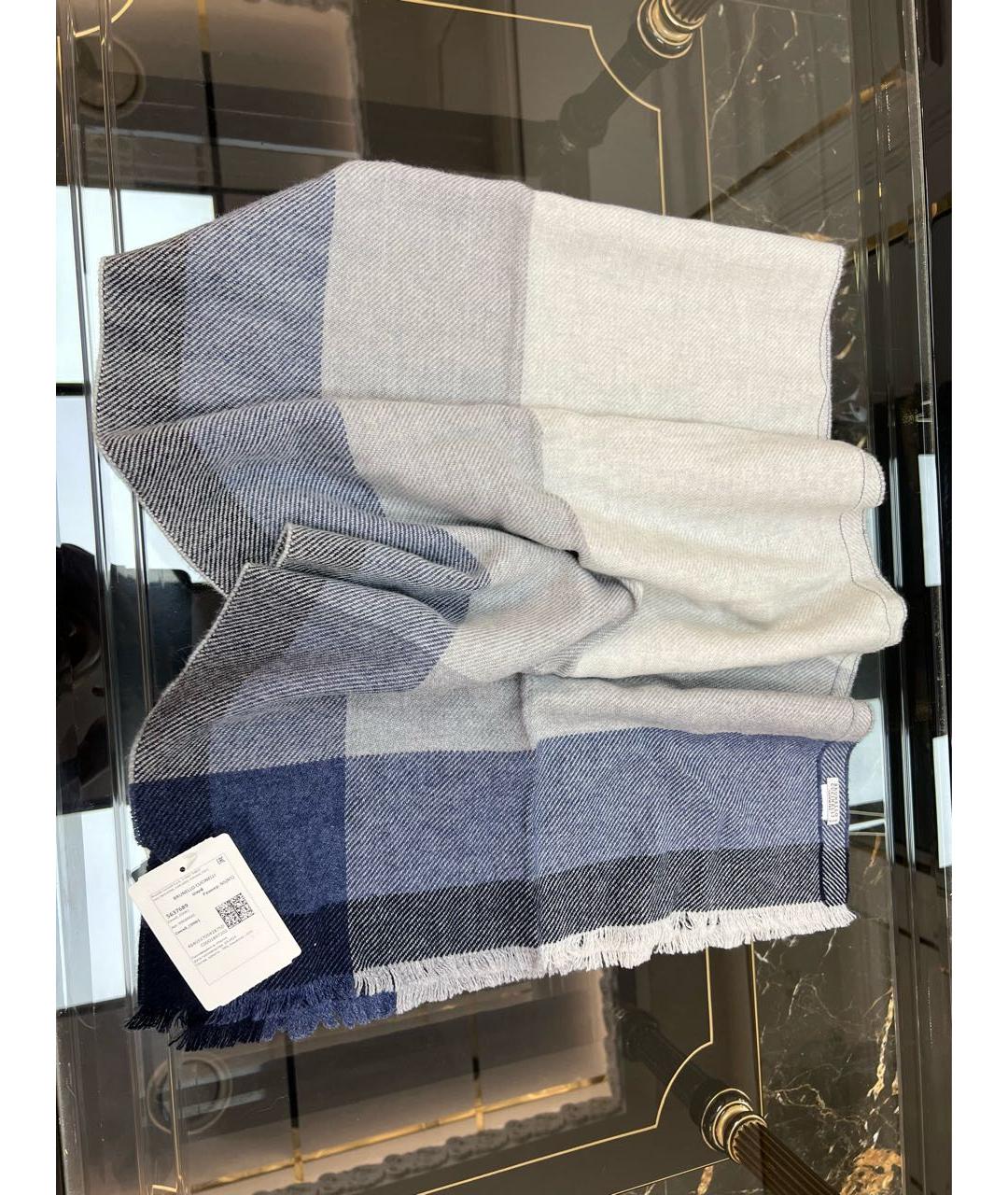 BRUNELLO CUCINELLI Синий шерстяной шарф, фото 7