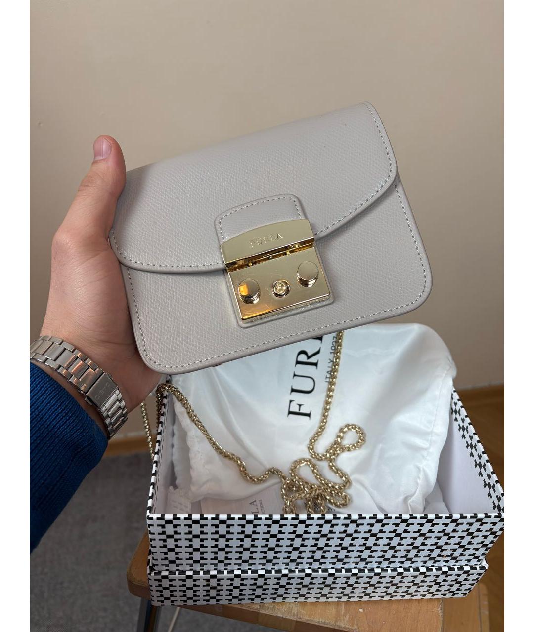 FURLA Бежевая кожаная сумка через плечо, фото 9