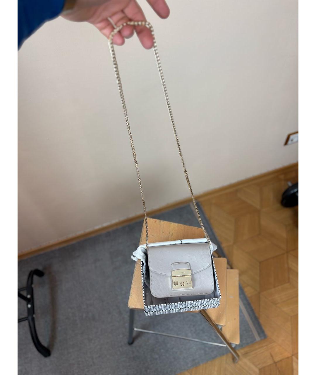 FURLA Бежевая кожаная сумка через плечо, фото 4