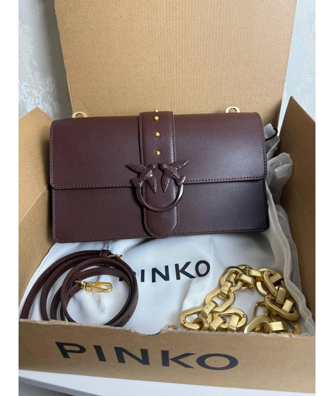 PINKO Коричневая кожаная сумка через плечо, фото 2