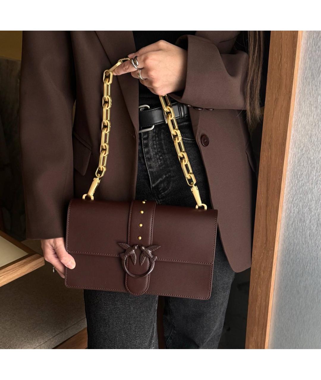 PINKO Коричневая кожаная сумка через плечо, фото 3