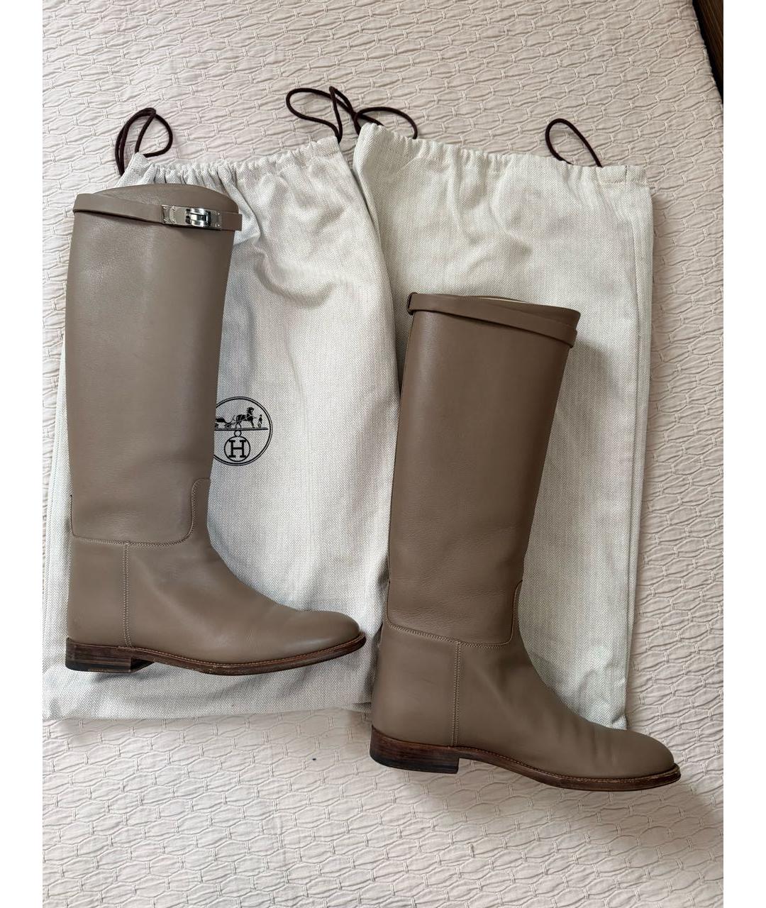 HERMES Бежевые кожаные сапоги, фото 6