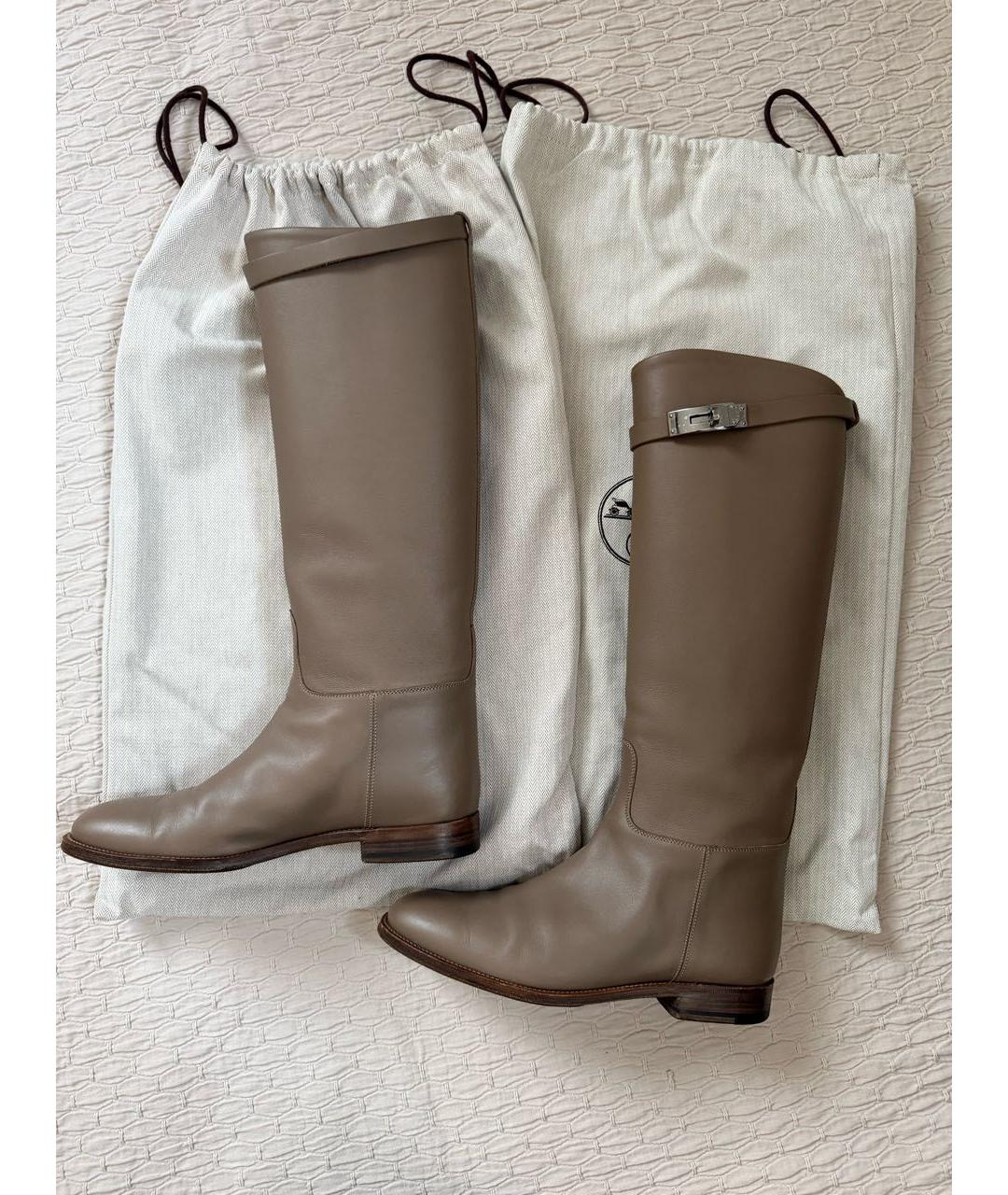 HERMES Бежевые кожаные сапоги, фото 5