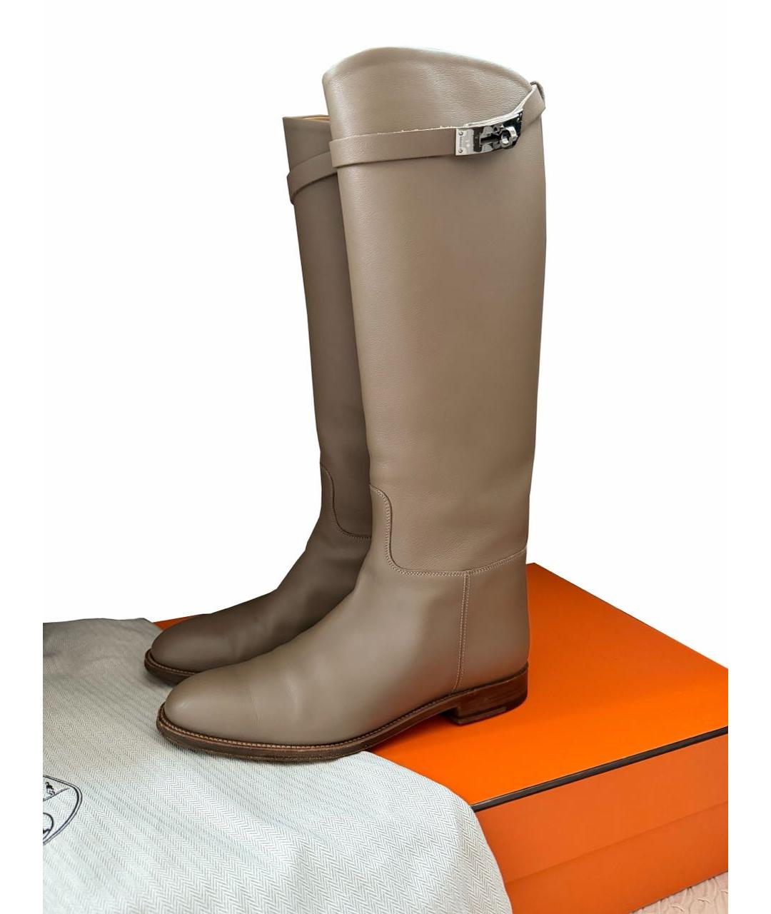 HERMES Бежевые кожаные сапоги, фото 8