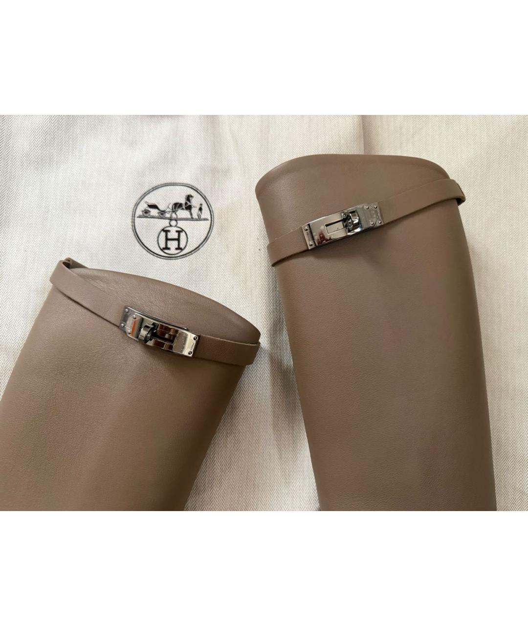 HERMES Бежевые кожаные сапоги, фото 4